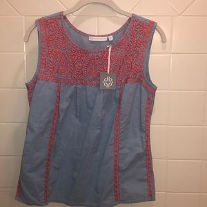 BRAND NEW: light blue top with orange embroidery